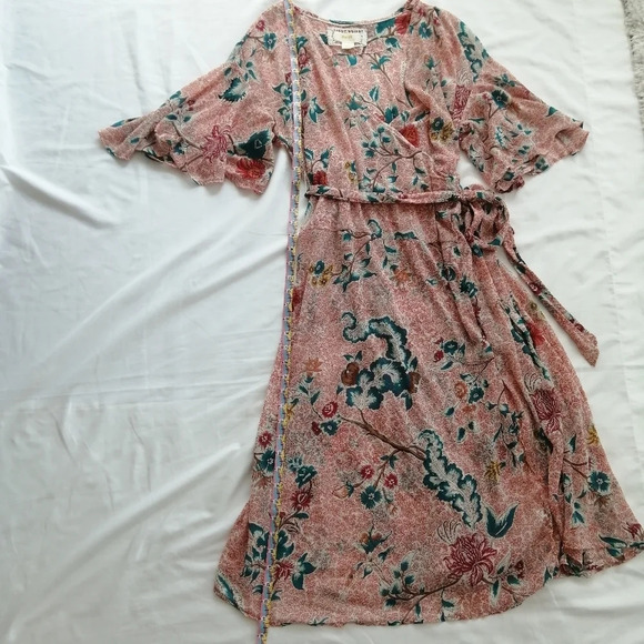 Anthropologie Maeve Adelaide Pink Wrap Midi Dress Short Sleeve Floral Small - Picture 15 of 16